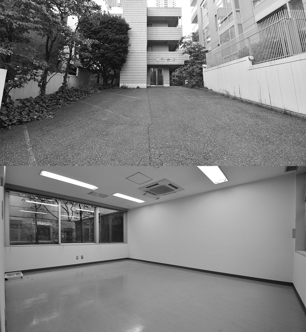 通りから奥まって存在感のない外観と活かされていない中庭