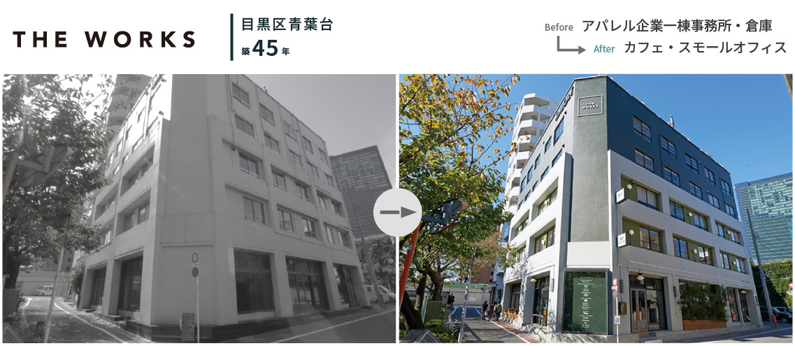 ▲築45年、倉庫兼事務所ビル1棟をリノベーションしたTHE WORKS