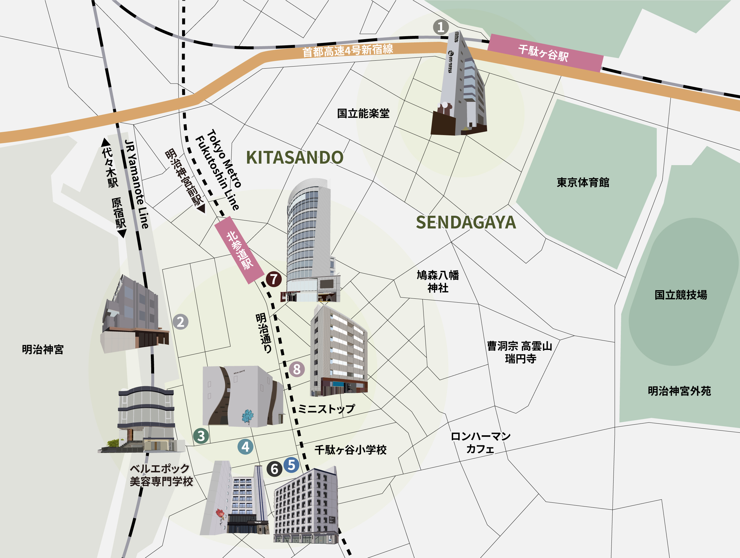 ▲千駄ヶ谷・北参道エリア リアルゲイト企画・運営物件